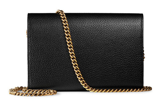 GUCCI GG Marmont Gold Label Logo Leather Chain Wallet Shoulder Messenger Bag Black 401232-A7M0T-1000 Shoulder Bags  -  KICKS CREW
