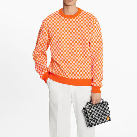 LOUIS VUITTON LV SS21 Monogram Plaid Crewneck Pullover For Men Orange