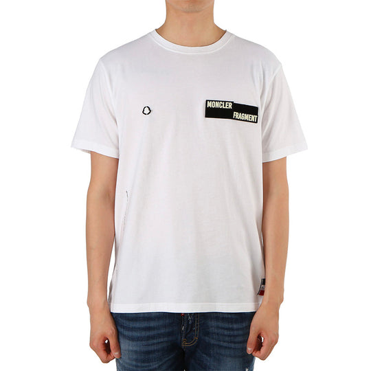 Men's Moncler x Fragment Design Crossover Logo Pattern Round Neck Short Sleeve White T-Shirt 80039508391Q001