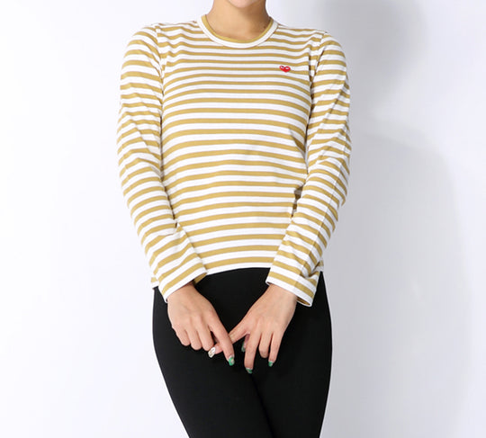 (WMNS) COMME des GARCONS PLAY Striped Long Sleeves Tee 'Yellow White' AZ-T217-051-5