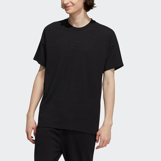 Men's adidas neo Icons C+ Tee Back Large Logo Printing Sports Short Sleeve Black T-Shirt H14222