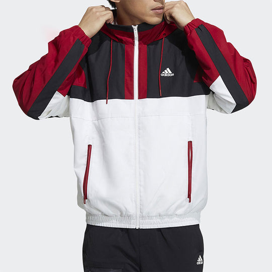 adidas Zipper Stand Collar hooded Long Sleeves Logo Jacket White Red Colorblock H39326