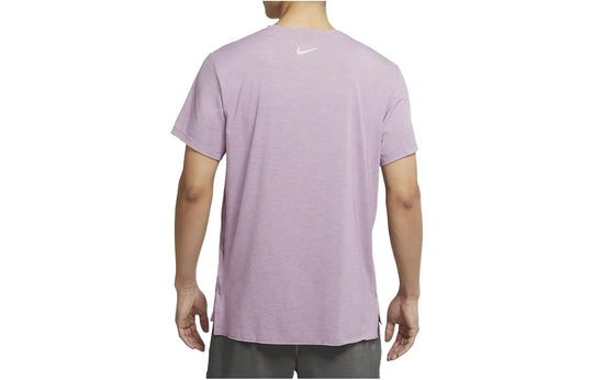 Men's Nike Yoga Dri-FIT Moisture Conduction Quick Dry Solid Color Round Neck Short Sleeve Pink Purple T-Shirt DM7826-530