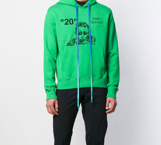 Off-White Public Television Printing Hooded Pullover Men Green OMBB034F19E300184010