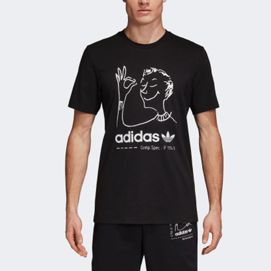 Men's adidas originals Hand Painted Character Logo Round Neck Cartoon Short Sleeve Black T-Shirt CZ1764