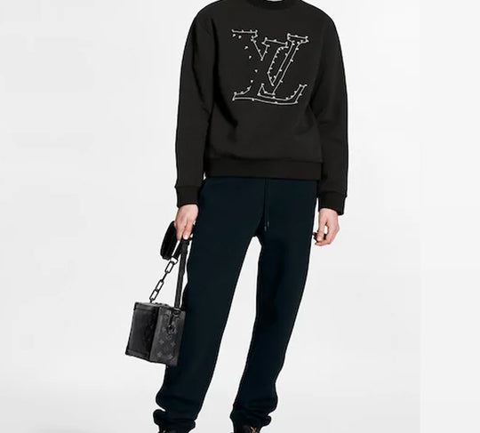 LOUIS VUITTON LV Rivet Print Logo Round Neck Pullover Sweater For Men Black 1A84LS