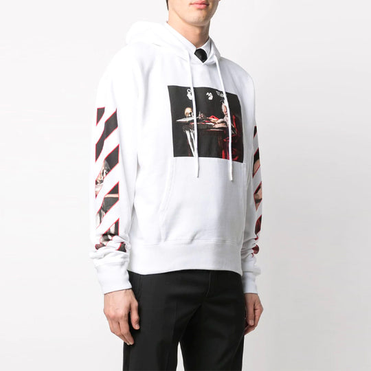 Off-White Printing Stripe hooded Long Sleeves Ordinary Version White OMBB037R21FLE0020125