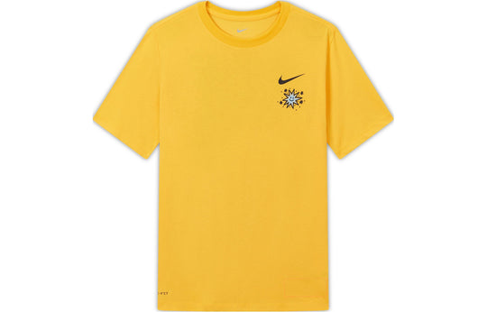 Men's Nike SS22 Cartoon Sun Hand Printing Pattern Alphabet Round Neck Short Sleeve Yellow T-Shirt DV3189-728