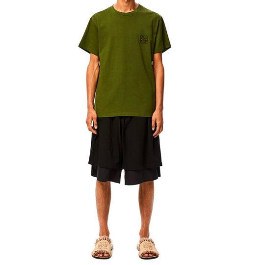 Men's LOEWE Anagram Classic Embroidered Cotton Round Neck Short Sleeve Green H6109230CR-4160