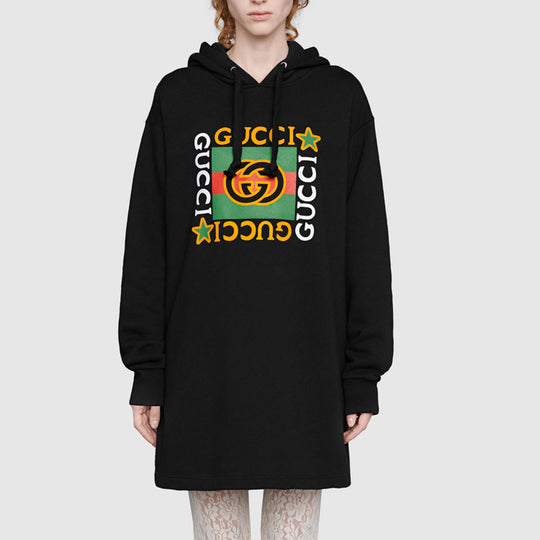 (WMNS) Gucci Logo Star Printed Hooded Dress For Black 610144-XJB8V-1082