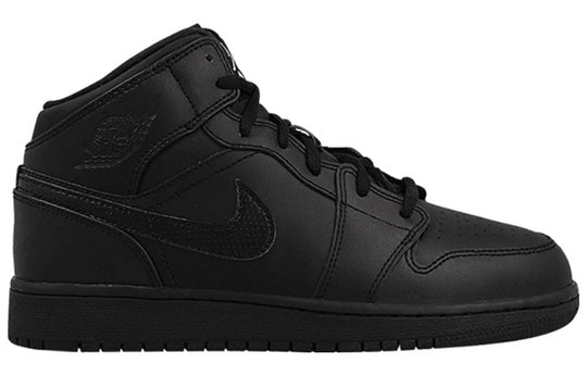 (GS) Air Jordan 1 Retro Mid 'Black' 554725-044 Big Kids Basketball Shoes  -  KICKS CREW