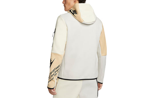 Men's Nike Sportswear Tech Fleece Printing Full-Length Zipper Cardigan Jacket Light Bone DM6475-072