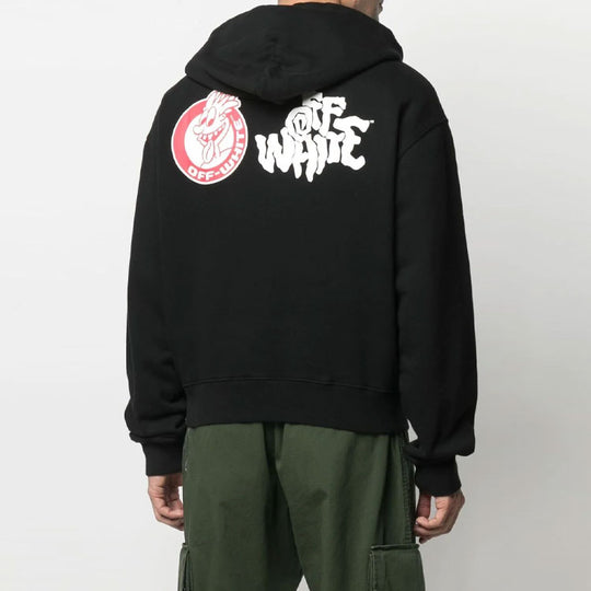 OFF-WHITE SS21 Red Tongue Out Over Logo Printing Pullover Loose Fit Black OMBB037S21FLE0061001 Hoodie - KICKSCREW