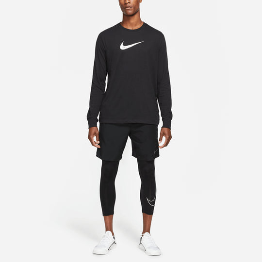 Nike Dri-fit Alphabet Logo Printing Long Sleeves Round Neck Black DH0714-010
