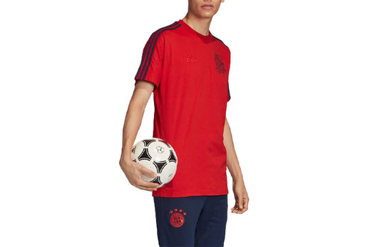 adidas Stripe Logo Embroidered Sports Round Neck Pullover Short Sleeve Bayern Munich Black Red FI6235