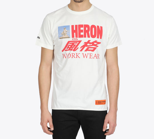 Men's HERON PRESTON Retro Alphabet Printing Short Sleeve White HMAA011S209140240188