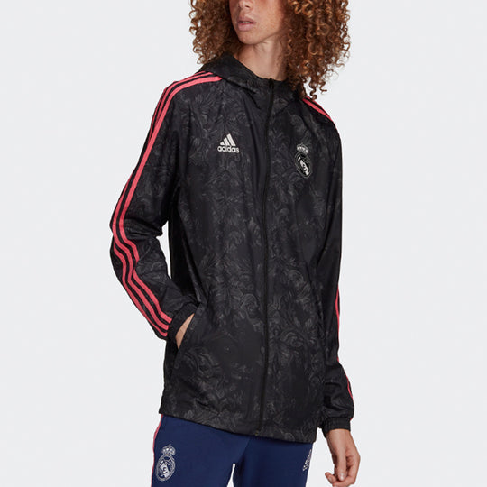 adidas Real Madrid Soccer/Football Sports Hooded Jacket Black GH9999