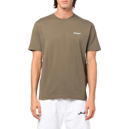 Men's OFF-WHITE FW22 Arrow Pattern Printing Round Neck Short Sleeve Green T-Shirt OMAA027F22JER0085601