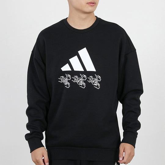 adidas logo Applique Hooded Round-neck Loose Sweater Men Black GM4446