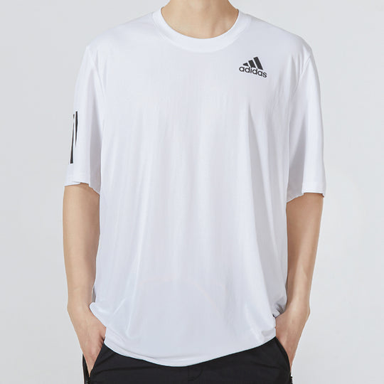 Men's adidas Solid Color Stripe Sports Breathable Round Neck Short Sleeve White T-Shirt HP1999