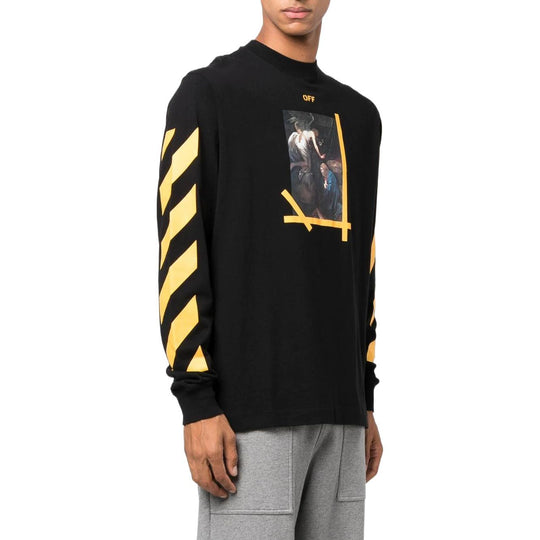 Men's Off-White FW22 Solid Color Round Neck Painting Printing Long Sleeves Black T-Shirt OMAB064C99JER0111001