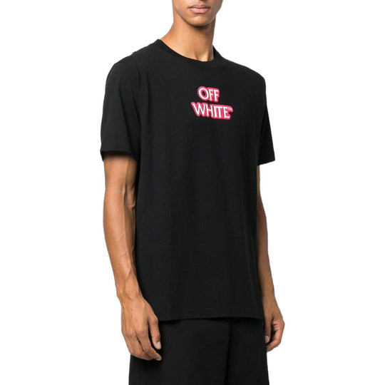Men's Off-White SS22 Alphabet Logo Printing Round Neck Short Sleeve Loose Fit Black T-Shirt OMAA027F22JER0121030