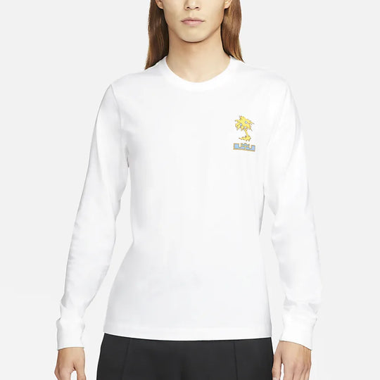 Men's Nike Lebron Sfg Basketball Sports Printing Round Neck Long Sleeves White T-Shirt DN2906-100