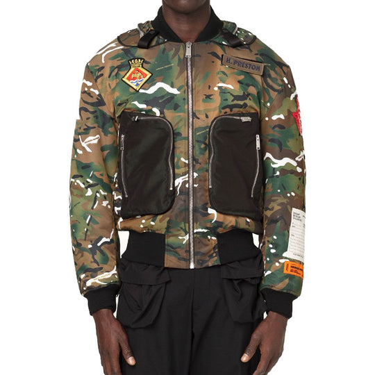 Men's HERON PRESTON Camouflage Functional Long Sleeves aviator Jacket Green HMEH002F20FAB0035900