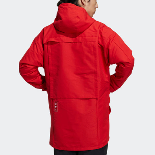 adidas Cny Jkt Top Sports Training Printing hooded Fleece Lined Woven Jacket Red H37918