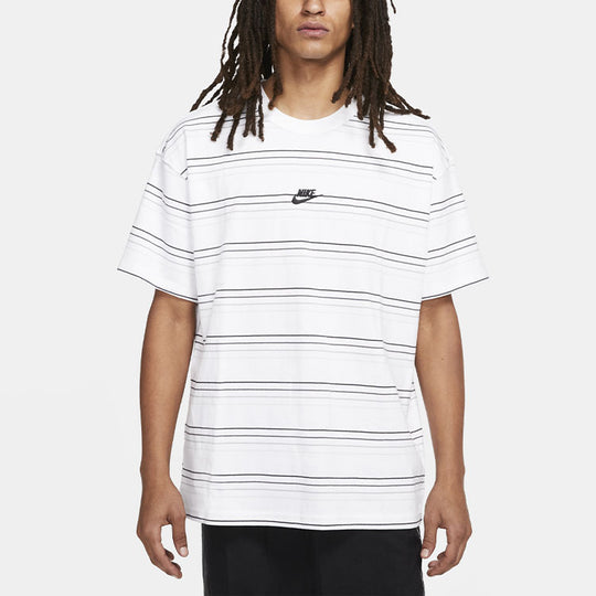 Nike Sportswear Embroidered Logo Stripe Loose Knit Sports Short Sleeve White DB6532-100