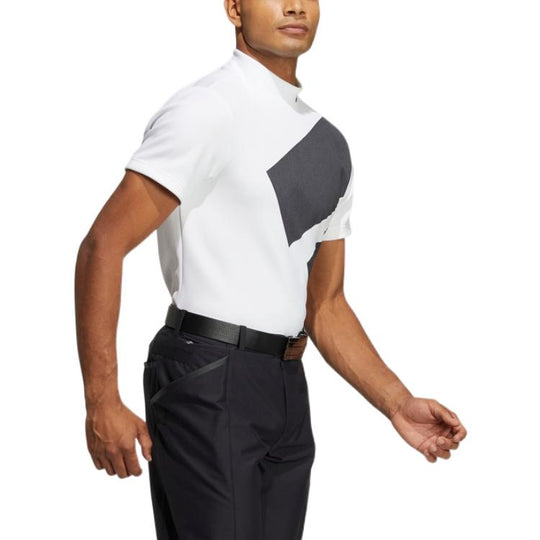 Men's adidas Large Logo Printing Half Turtleneck Short Sleeve White T-Shirt HG8304