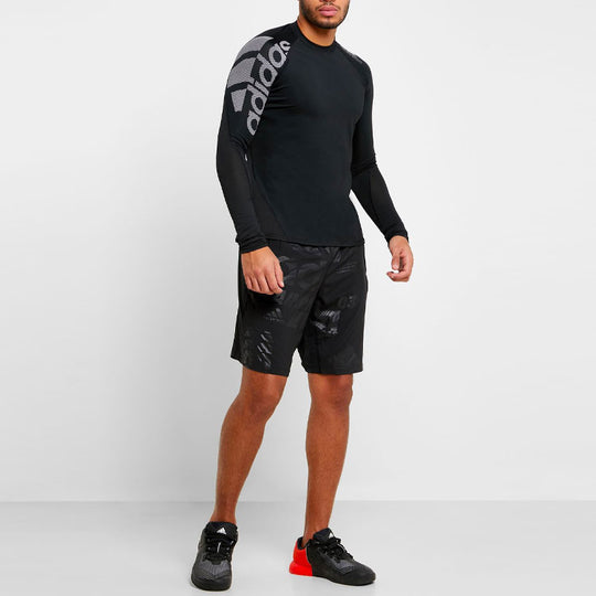 Men's adidas Logo Printing Round Neck Pullover Long Sleeves Black T-Shirt DW4147