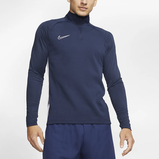 Nike Academy Sports Stand Collar logo Soccer/Football Tops Black Blue ...
