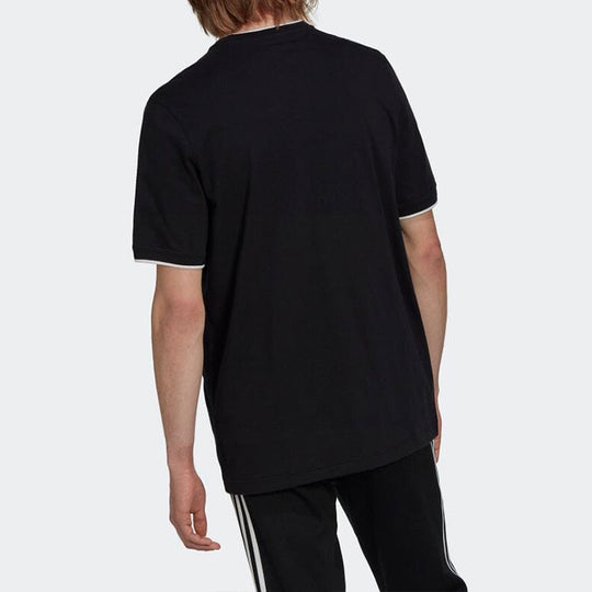 Men's adidas originals Solid Color Logo Casual Round Neck Short Sleeve Black T-Shirt HK7305