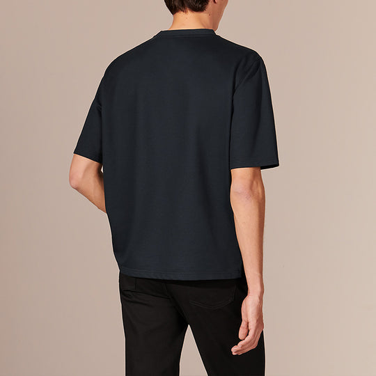 Men's HERMES Cortex Detail Embroidered Round Neck Short Sleeve Navy Blue T-Shirt H167565HA01