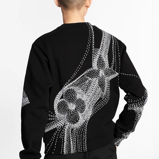 LOUIS VUITTON LV Floral Print Crew Neck Long Sleeve Sweater For Men Black  1A8A7F
