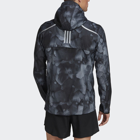 adidas Marathon Jkt Running Sports Hooded Jacket Black HE4562