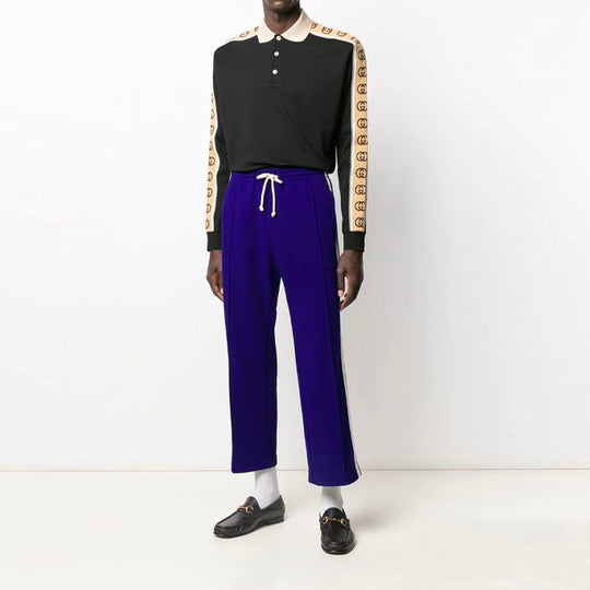 Gucci SS20 Side Sleeve Logo Striped Ribbon Long Sleeve Polo Shirt For Men Black 598955-XJB0Q-1082