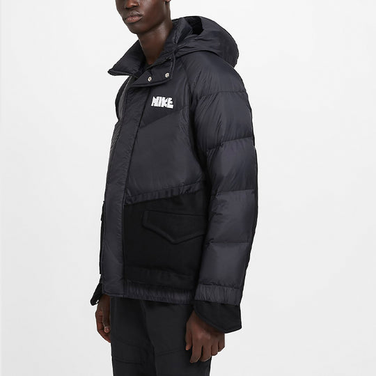 Nike x Sacai Crossover Sports Loose Splicing hooded Down Jacket Black CT3269-010