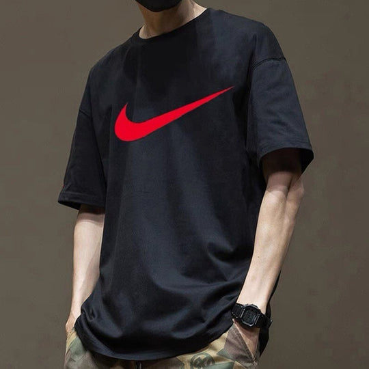 Men's Nike Solid Color Large Logo Printing Round Neck Short Sleeve Black T-Shirt BV0628-010