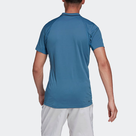 Men's adidas Gameset Logo Printing Solid Color Tennis Sports Short Sleeve Blue Polo Shirt HB9137