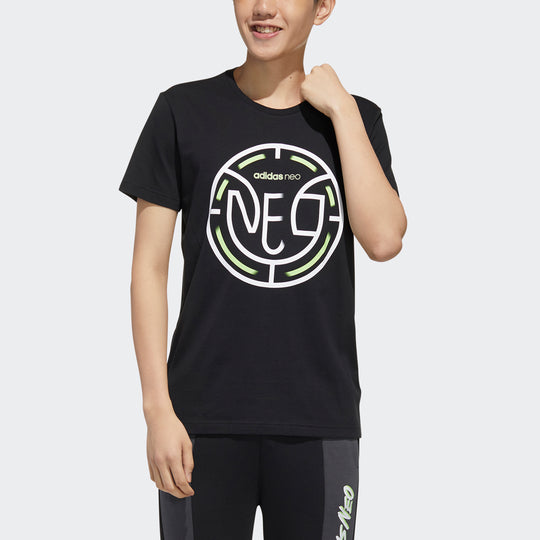 adidas neo M Faves Tee Logo Printing Sports Short Sleeve Black FP7356