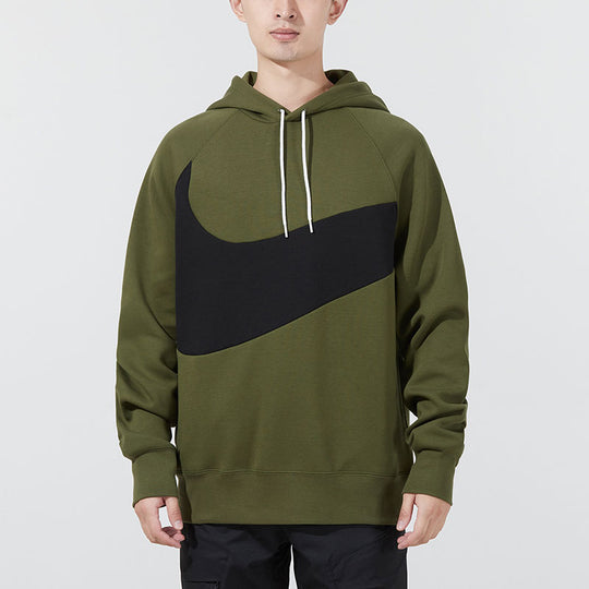 Men's Nike Sportswear Swoosh Tech Fleece Contrasting Colors Large Logo Printing Sports Military Green DD8223-326