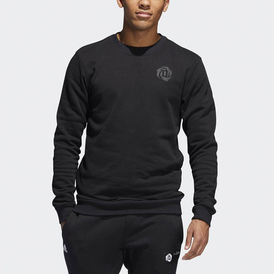 adidas Rose Crew Embroidered Pattern Knit Round Neck Pullover Black DP5707