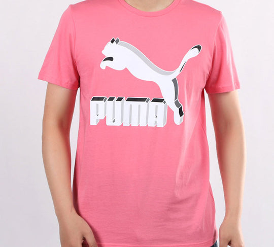 PUMA 3D Large Logo Printing Short Sleeve Pink 596535-78