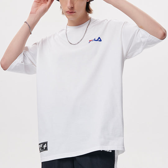 Men's FILA FUSION Contrasting Colors Logo Printing Loose Round Neck Short Sleeve White T11M135110F-WT
