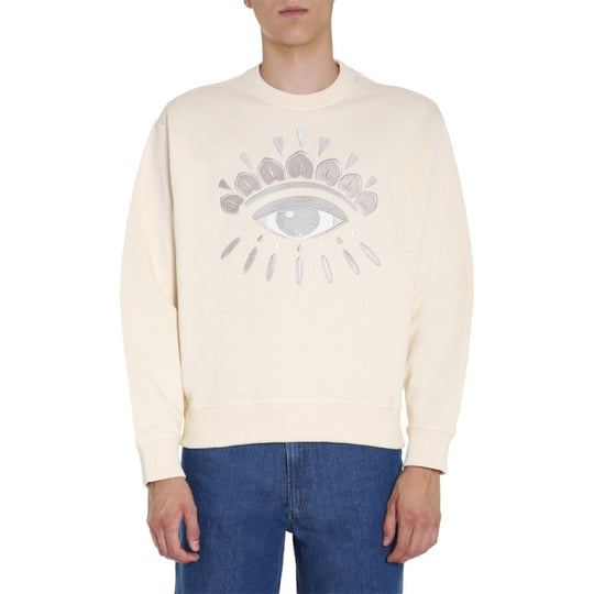Men's KENZO Embroidered Pattern Round Neck Long Sleeves Sports Cream Yellow FA65SW1144XC-03