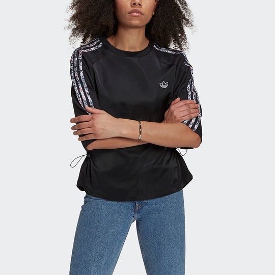 (WMNS) adidas originals Boxy T-shirt Flowers Printing Sports Short Sleeve Black T-Shirt GN3118
