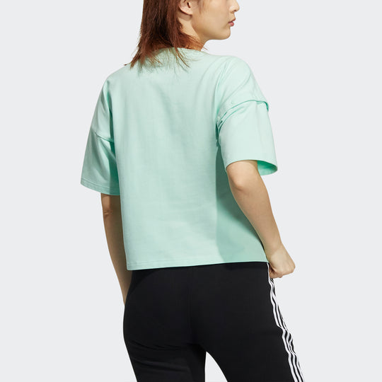 (WMNS) adidas originals Ryv Tee Ss Stripe Sports Round Neck Short Sleeve Frozen Green T-Shirt H39034