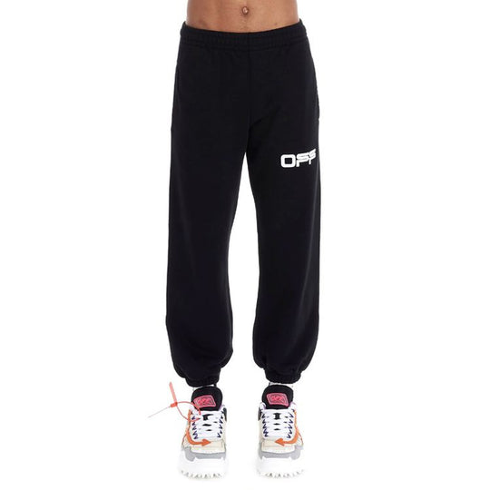 Men's Off-White Logo Pattern Printing Bundle Feet Sports Pants/Trousers/Joggers Black OMCH022S20E30003-1088